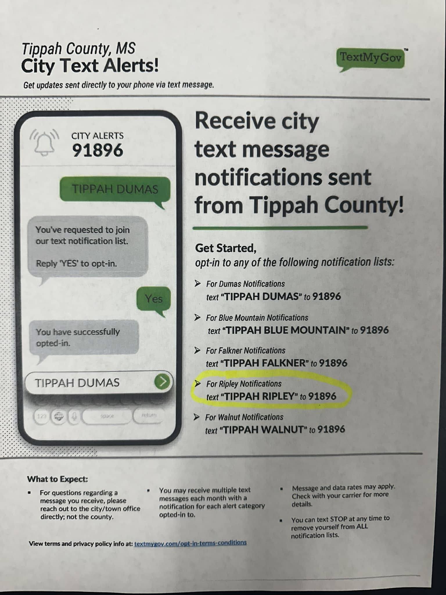 Tippah County launches text alert system for city notifications
