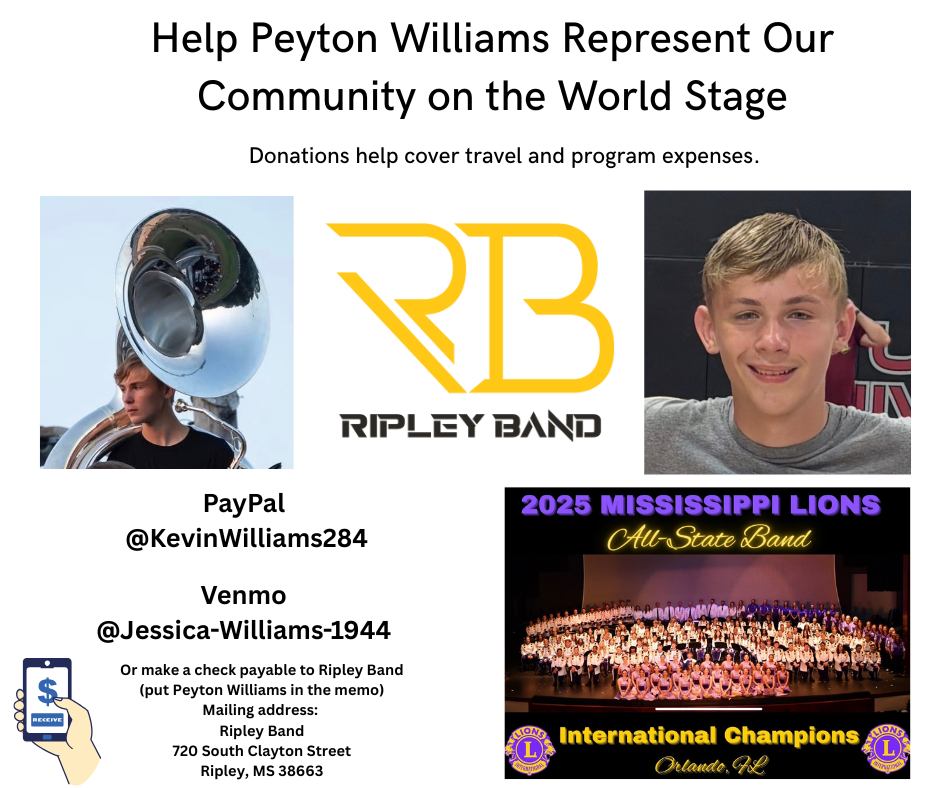 Ripley student selected for international performance with Mississippi All-State Lions Band