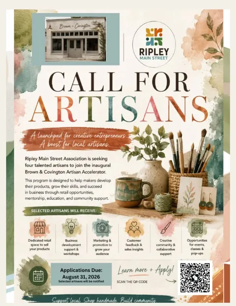 Ripley Main Street Launches Brown & Covington Artisan Accelerator, Seeking Four Creative Entrepreneurs