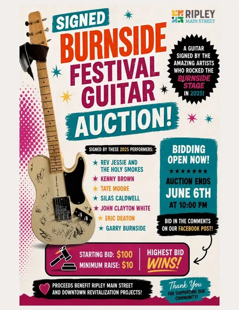 Signed Burnside Festival Guitar Hits Auction Block to Support Historic Ripley Revitalization