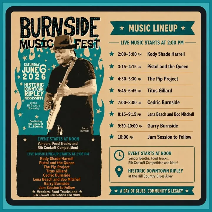 Burnside Music Festival Lineup Announced: Eight Acts Set to Perform in Historic Downtown Ripley
