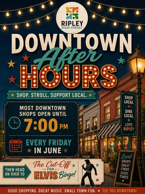 Downtown Ripley Extends Shopping Hours Tonight with Elvis Bingo Night Finale